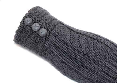 Winter Warm Knit Fingerless + Touchscreen Texting Thick Cotton Full Dark Grey