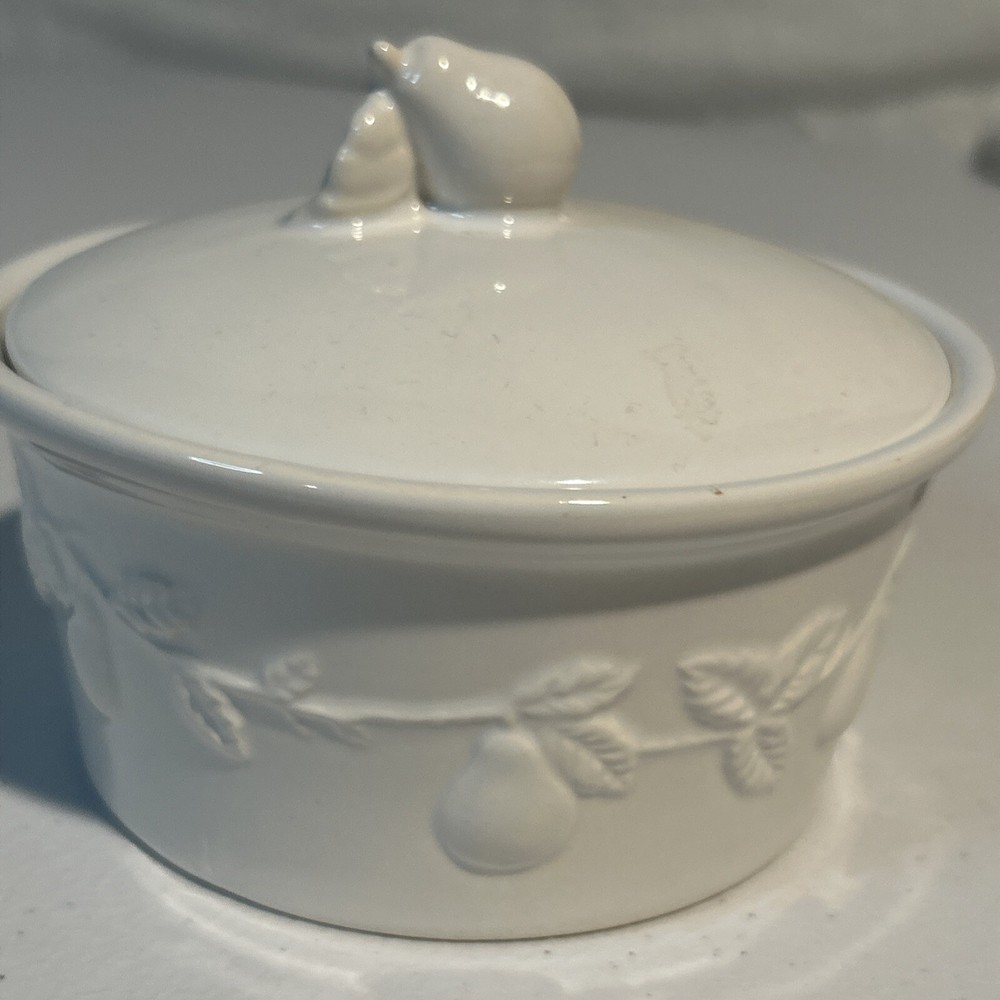 Lillian Vernon Round White Pear Butter Dish