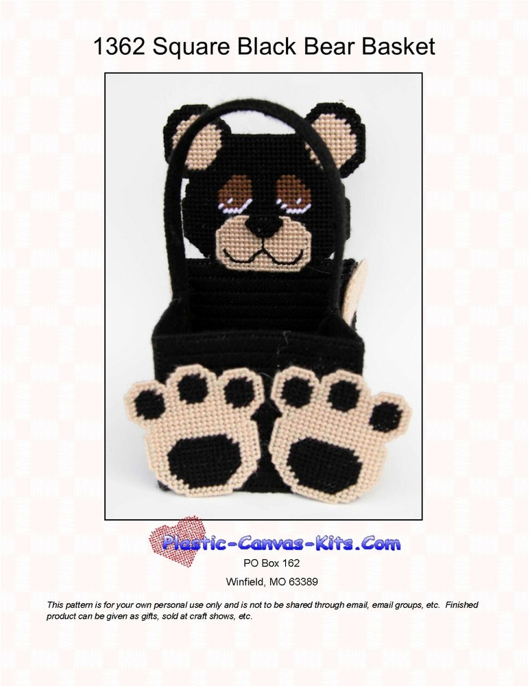 Black Bear Basket-Plastic Canvas Pattern or Kit
