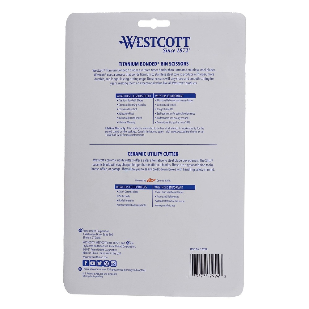 Westcott 2 Titanium Bonded Scissors and 2 Ceramic Utility Cutters, 4-Pack