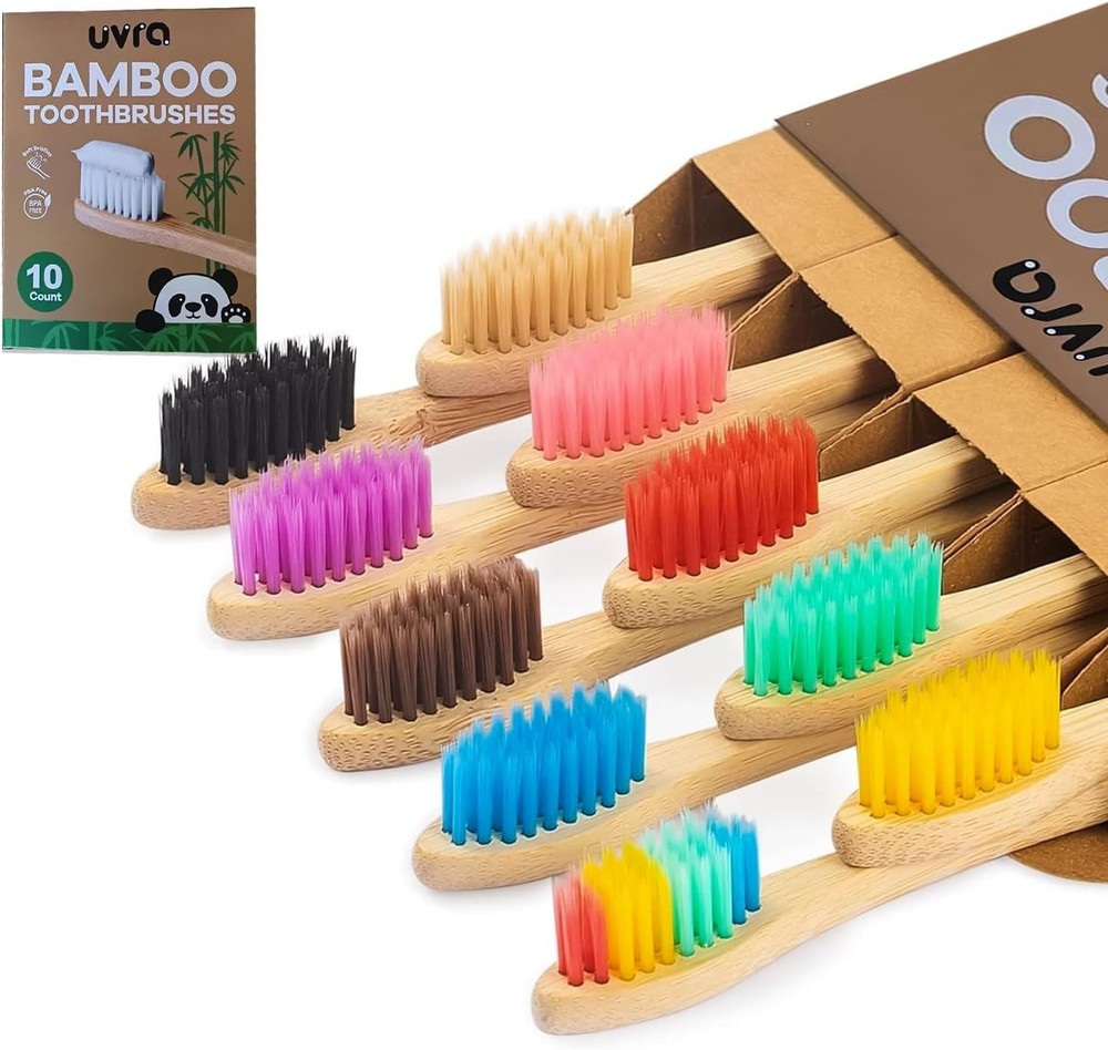 Bamboo Toothbrushes Soft Bristles 10 Pack, Biodegradable BPA Free Soft Bristles