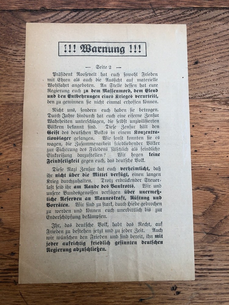 ww2 leaflet in german ! reference to roosevelt on the back