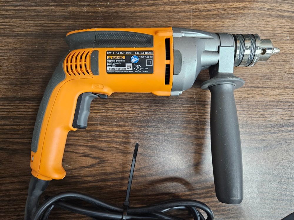 RIDGID R7111 Corded 8 Amp Variable Speed 1/2" Drill w/ Handle, Key & Bag