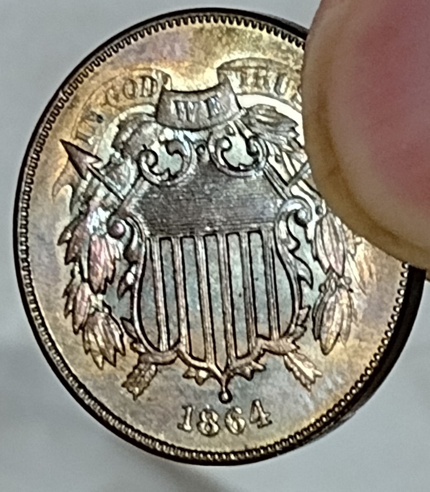 1864 US TWO CENT PIECE LARGE MOTTO 2C TONED
