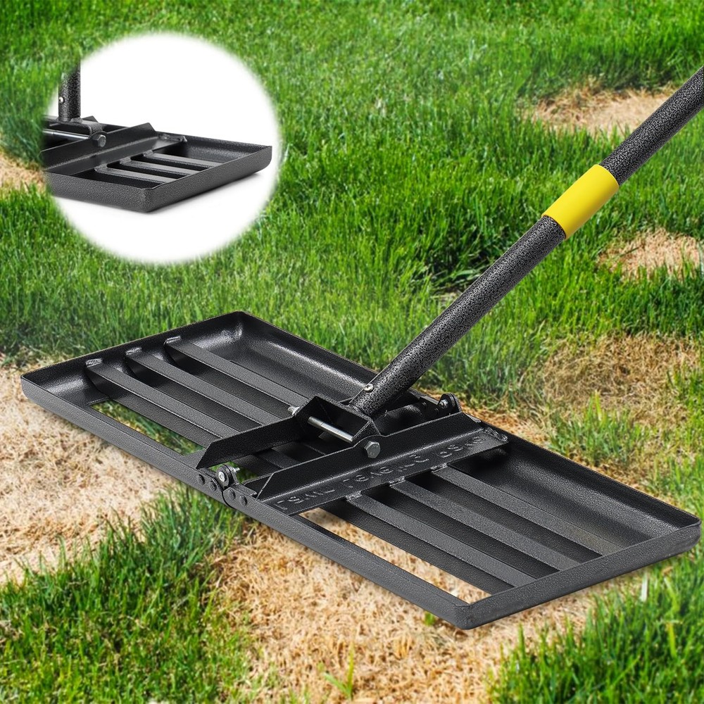 Lawn Leveling Rake, 26"x25" Peat Moss Spreader with 6FT Adjustable Handle Dir...