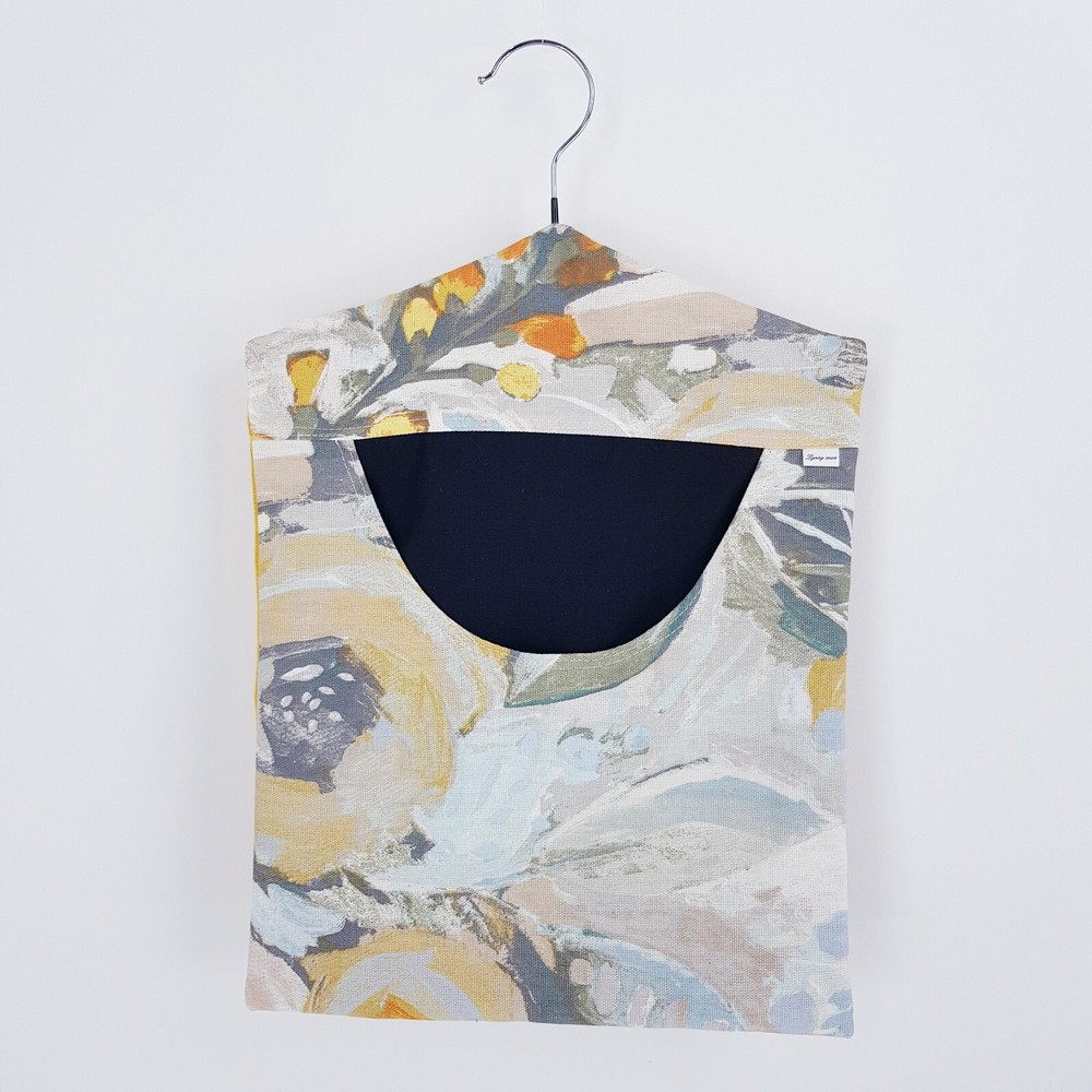 Peg Bag Handmade Beige Light Blue Abstract Lined Laundry Clothes Peg Holder