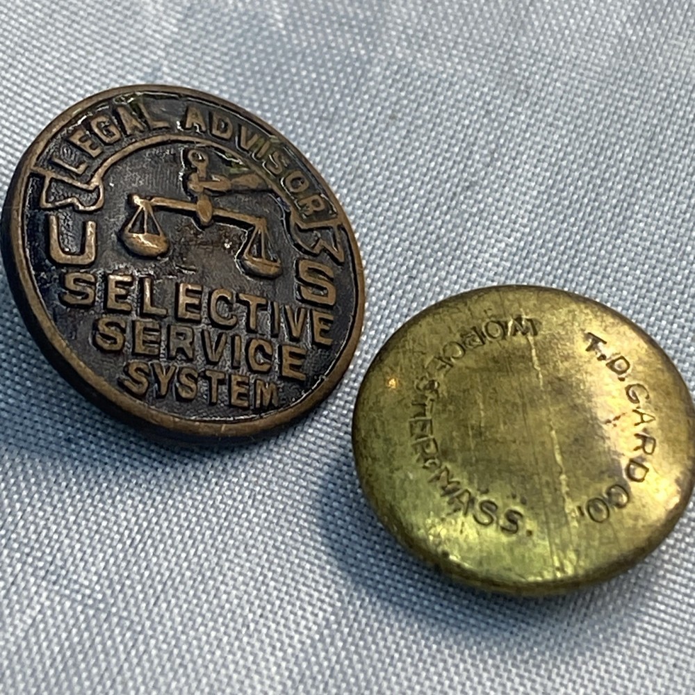 Antique US Selective Service System Legal Advisor Screwback Lapel Button