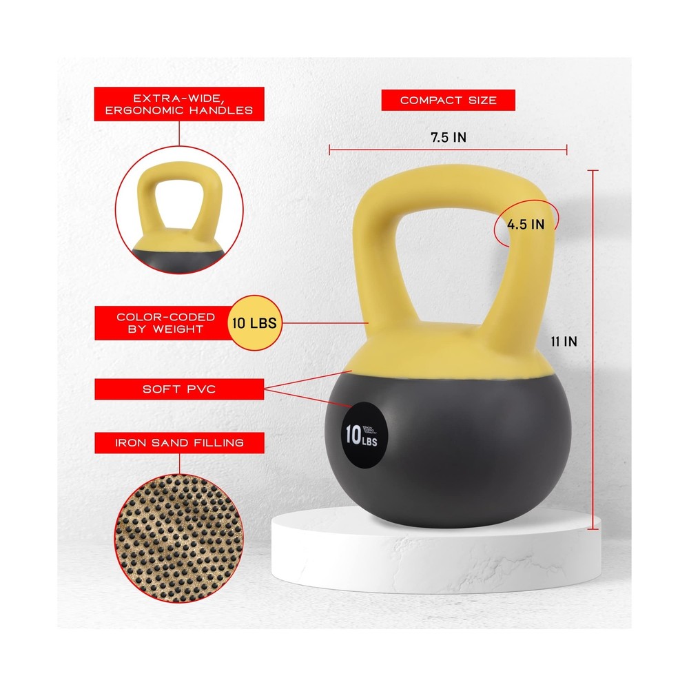 NZG Iron Sand Soft Kettlebell, Shock-Proof Weights 10lbs