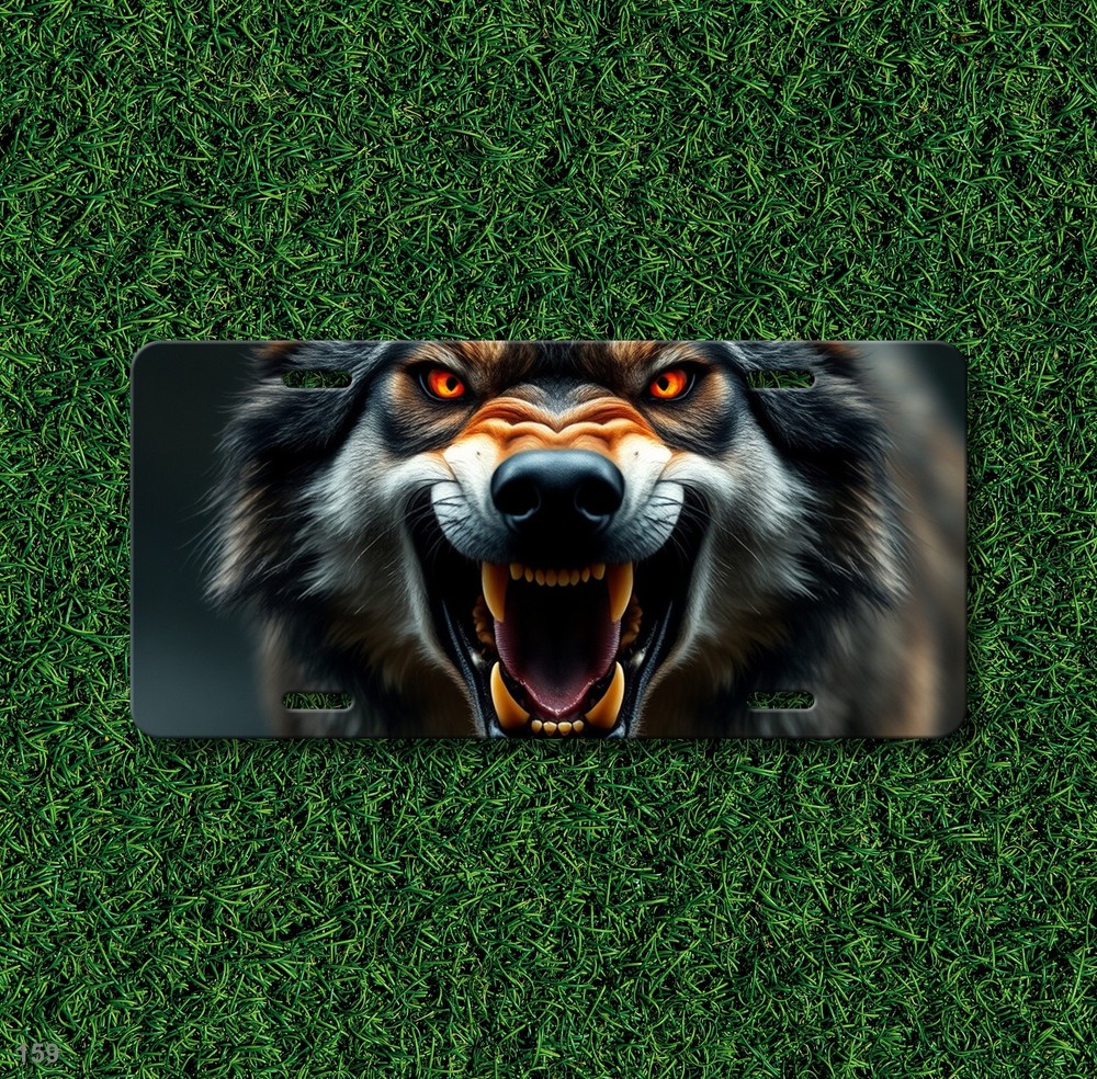 Hyperrealistic Wolf License Plate Snarling Design Custom Universal Fit Plate Uni