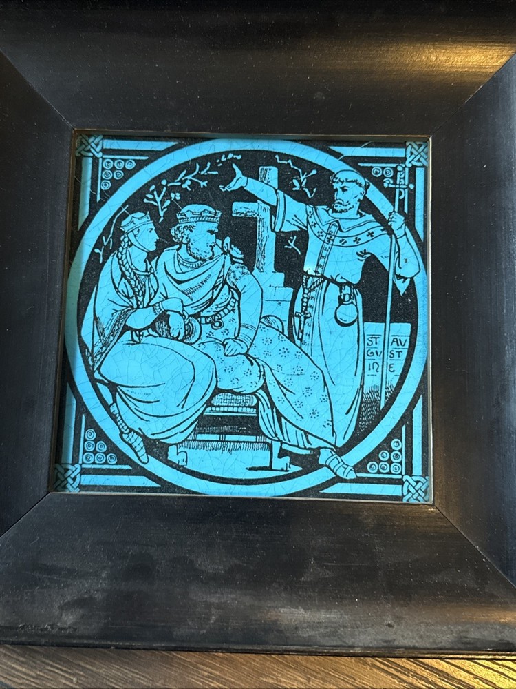Antique Mintons Tile Framed St Augustine John Moyr Smith 6x6 Tile