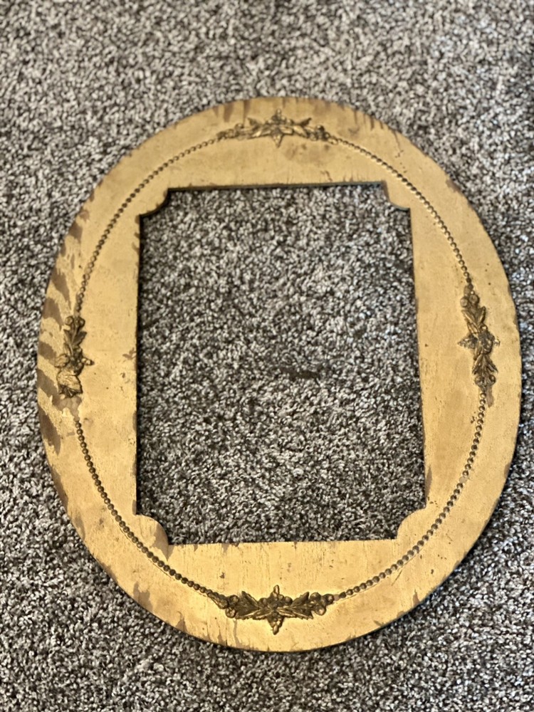 Antique Gold Wood Rectangular Picture Frame Oval Opening Old