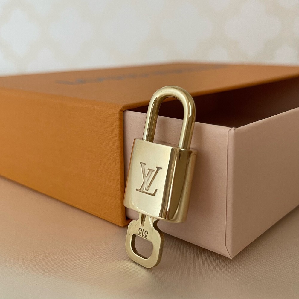 LOUIS VUITTON PadLock Lock & Key Brass Gold Authentic Number random