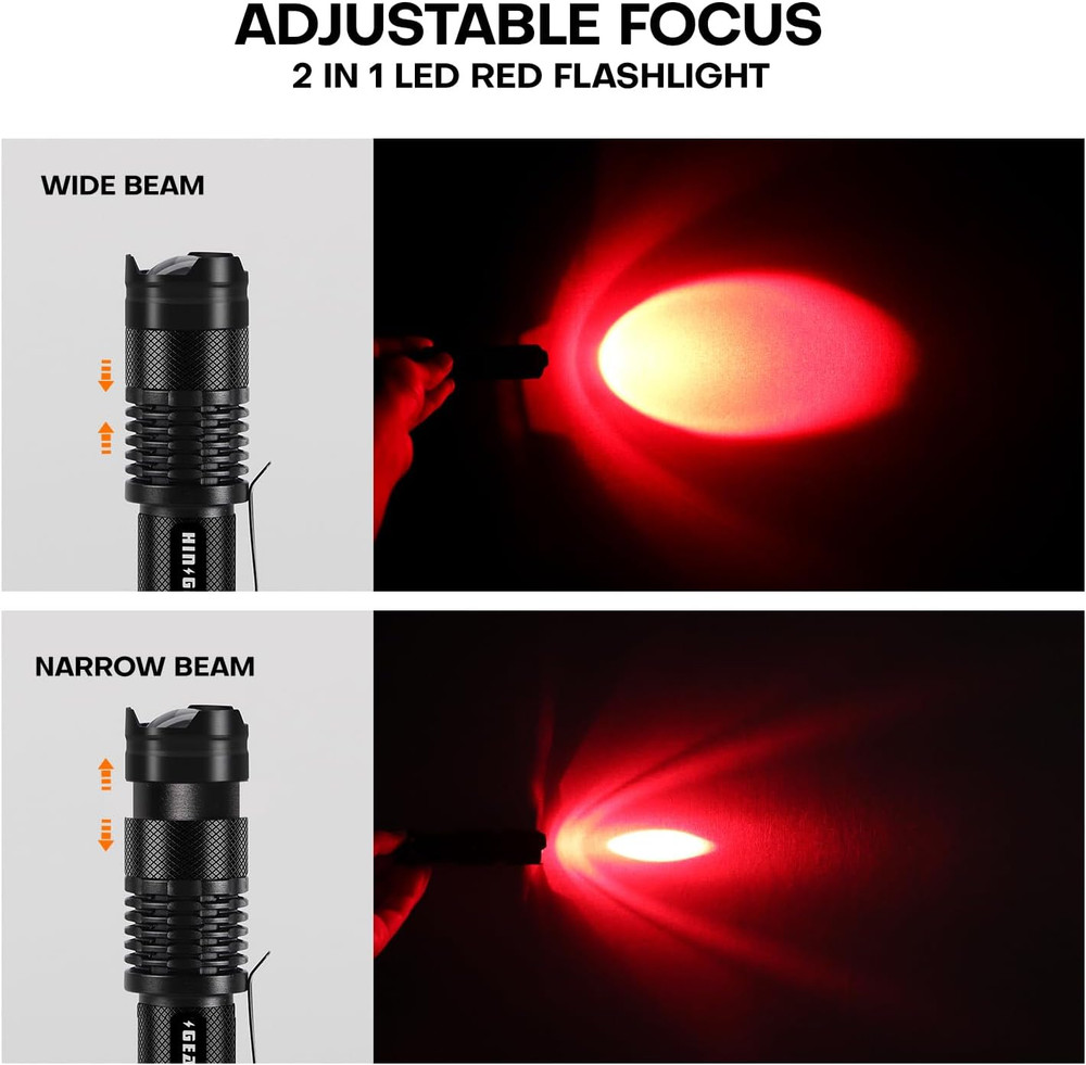 2 Pack Red Flashlight LED Single Mode Light 1 Mode LED Torch Scalable Red Light