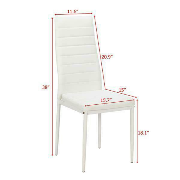 4pcs Home Modern PU Leather Stripping Texture High Backrest Dining Chairs White