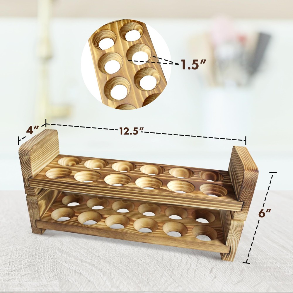 Expandable Stackable Wooden Egg Holder Countertop for 24 Eggs, Rustic Kitchen...