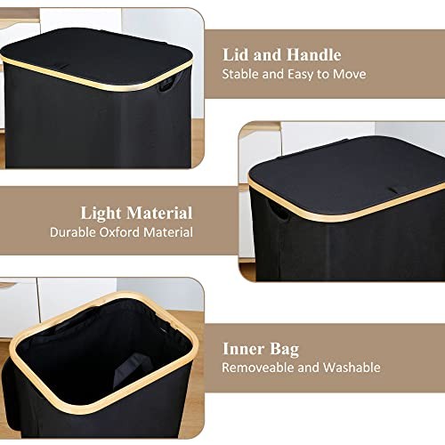 Laundry Hamper with Lid Large Laundry Hamper with Handle and Lid, 110L Black