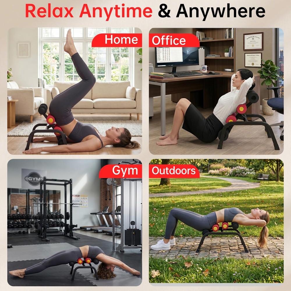 Mini Inversion Table with Back Massage Roller, Back Stretching Machine for Ba...