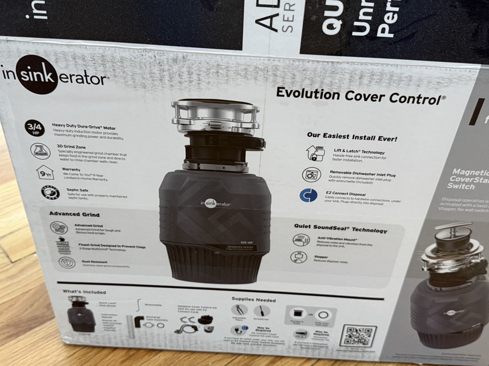 InSinkErator Evolution Cover Control with 3/4hp Garbage Disposal w/EZcnct Cord