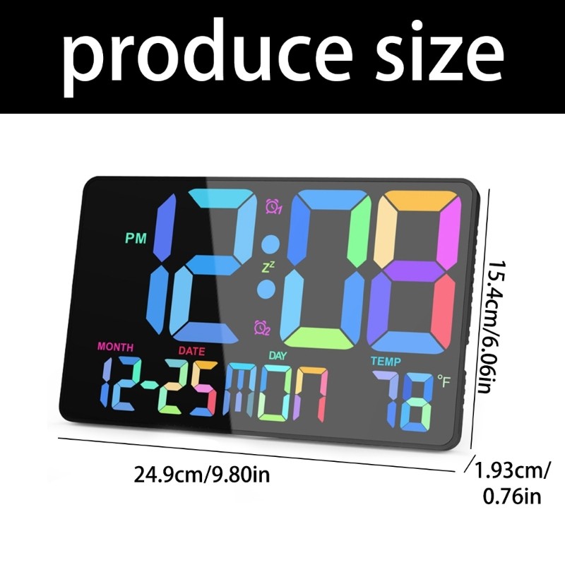 Digital Wall Clock Wall Clocks with Colors Changing Alarm Clock Remote Control