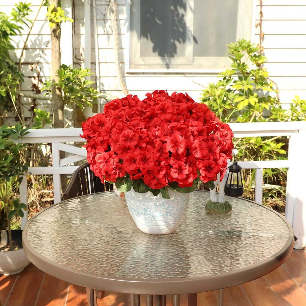 12 Bundles Red Artificial Geranium Flowers for Outdoors Spring Decor Geranium...