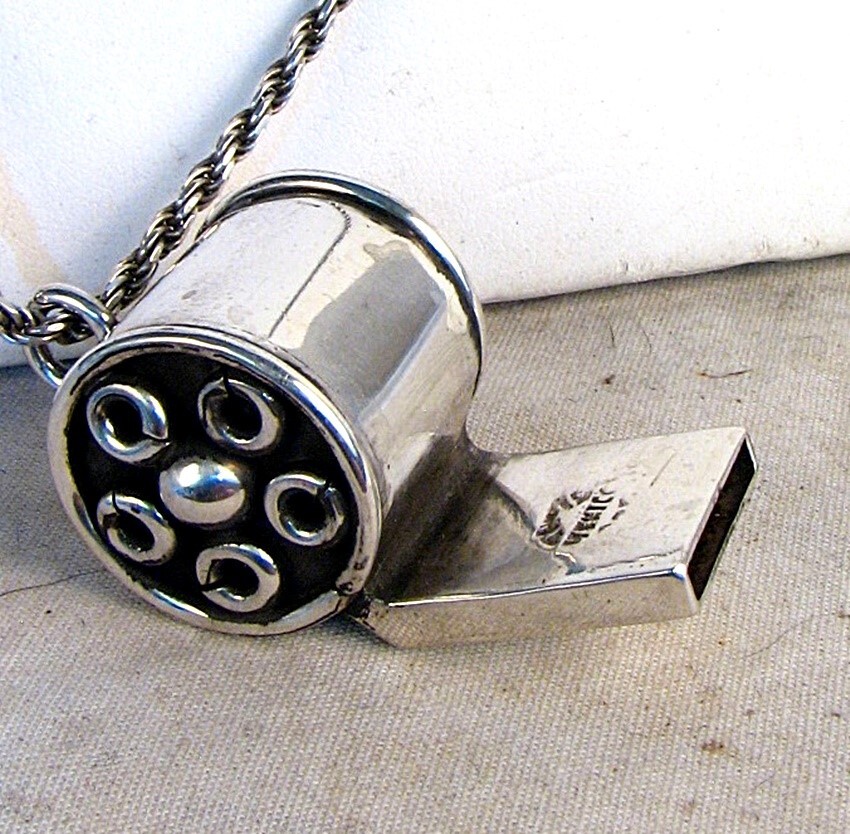 STERLING SILVER COACH'S WHISTLE w 30" CHAIN