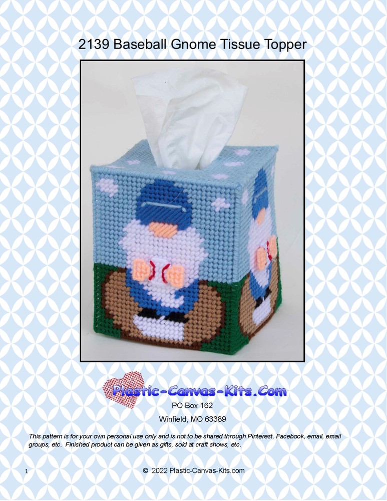 Baseball Gnome Tissue Topper-Plastic Canvas Pattern or Kit