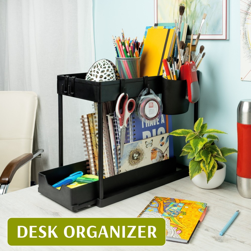 Under Sink Organizer 2 Tier Kitchen Rack Storage Shelf w/ Sliding Cabinet Drawer