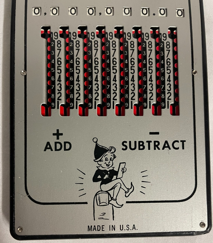 Tom Thumb Hand Adding Machine, Original Stylus, Sleeve, & Instructions