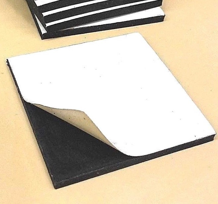 Neoprene Rubber Sheet Solid  w/ PS Adhesive 1/4" Thick x 9" W x 12" L Rect Pad