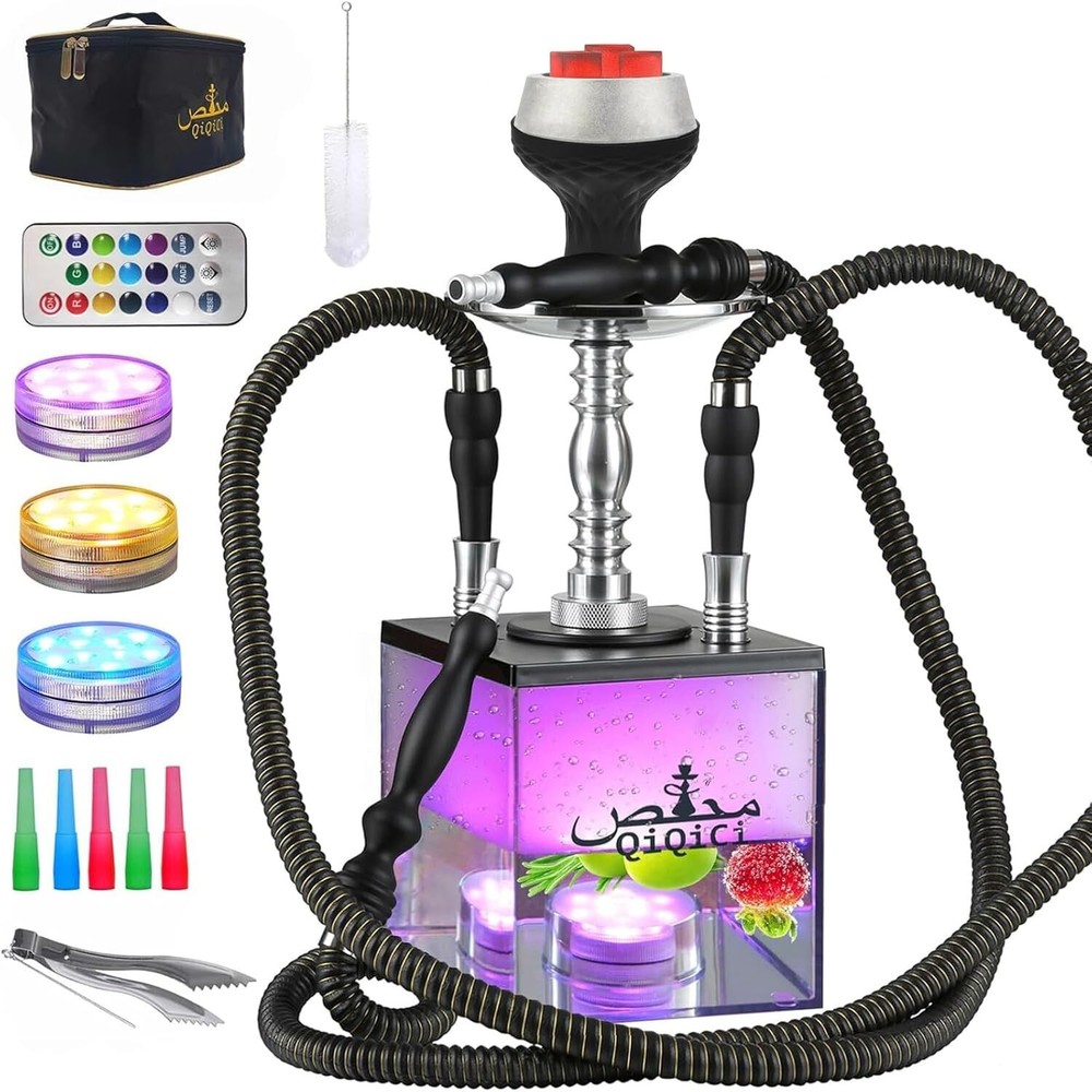 Hookah Set 2 Hose Hookahs Shisha with Everything Modern Cube Hookahs Acrylic Hoo