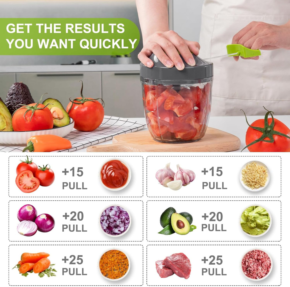 Manual Food Processor Vegetable Chopper, Portable Hand Pull String Garlic Mincer