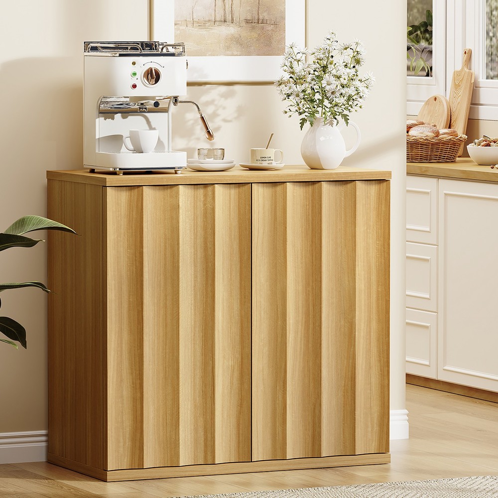Waveform Design Buffet Cabinet with Storage, Handleless Sideboard Bar Cabinet