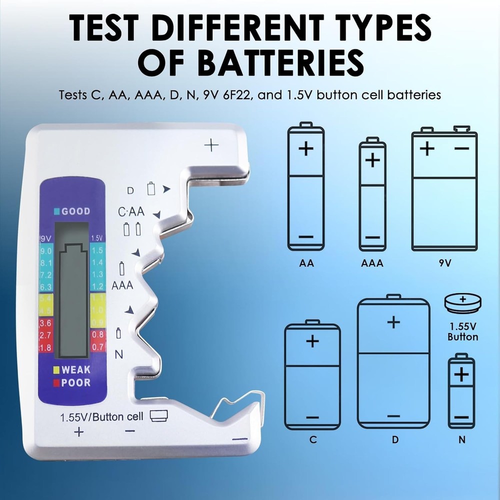 Handheld Digital Battery Checker with Quick Read LCD for C, AA, AAA, D Batteries