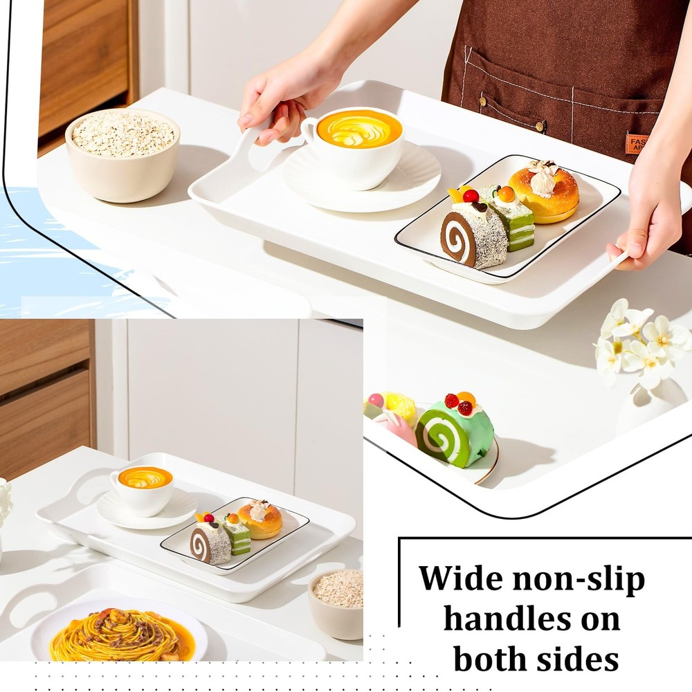 6-Pack 16x11" Plastic Rectangular Serving Trays with Handles Food Tableware