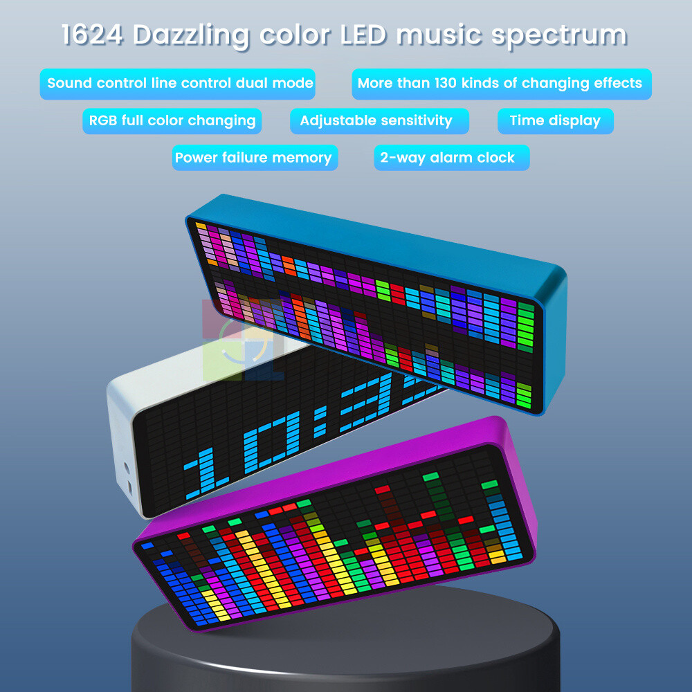 MIC+CABLE Sound Level Meter Clock LED Audio Display Music Spectrum Visualizer