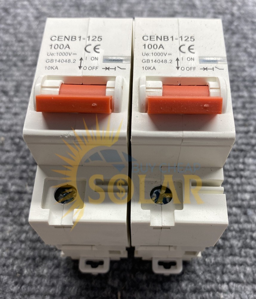 2 x 100 amp 1000V DC solar breakers Din Rail mountable