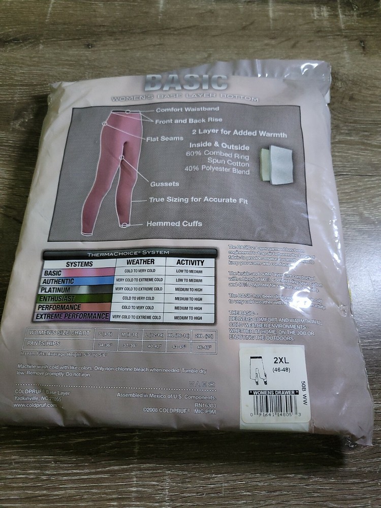 COLDPRUF® Base Layer, Women's Basic Pant – White, 2- Large. Long Underwear