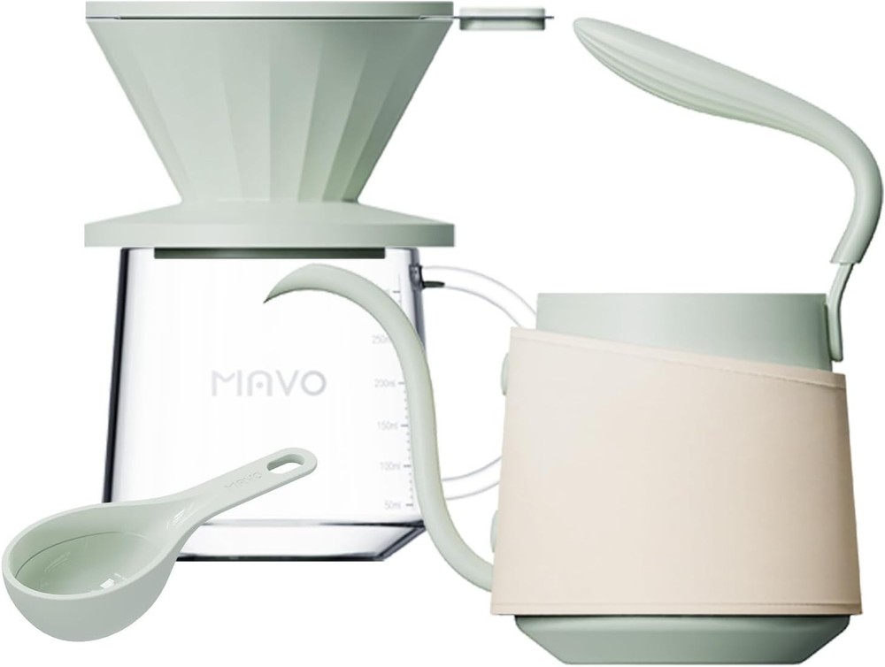 Pour Over Coffee Maker Set Kettle Dripper Server Steel Filter Green