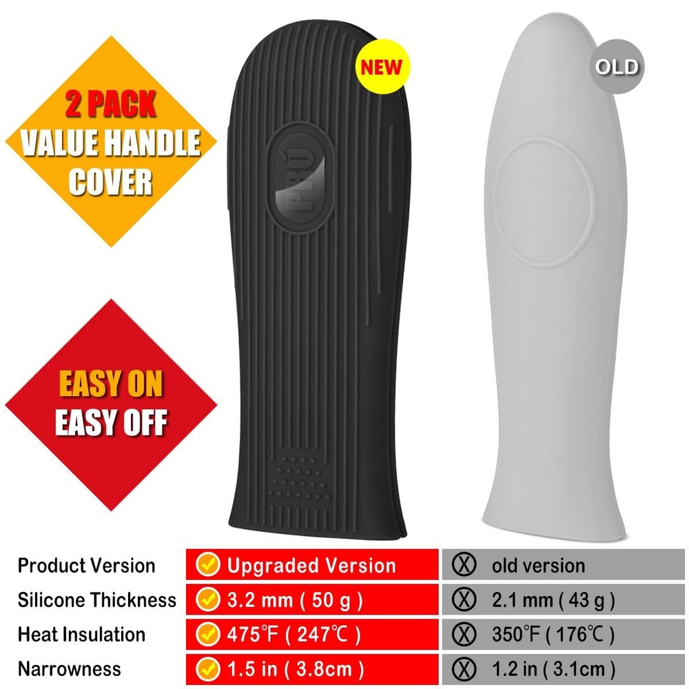Silicone Handle Covers 2 Pack for Hot Cast Iron Pans, Handle Protector Sleeve