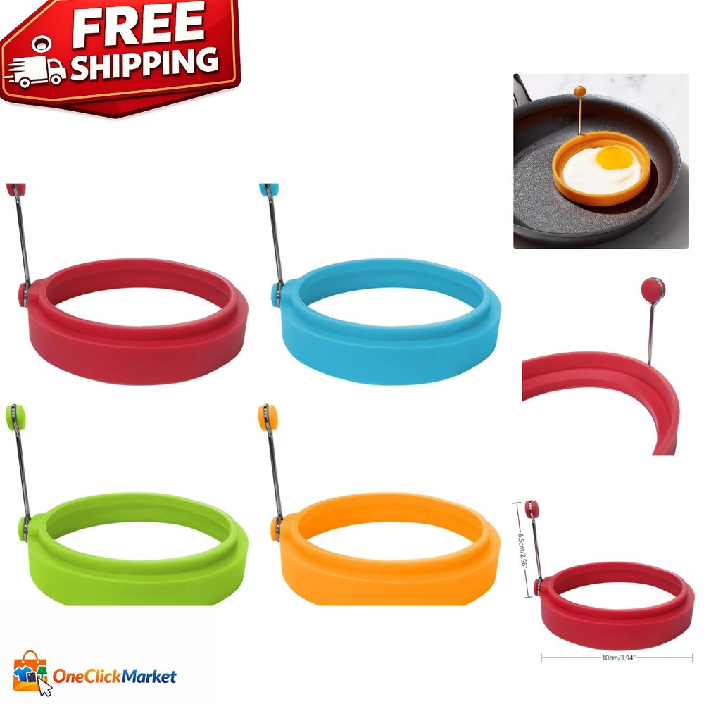 4-Pack Multi-Colored Silicone Egg Rings, High Temp & Non-Stick, 10cm Diameter