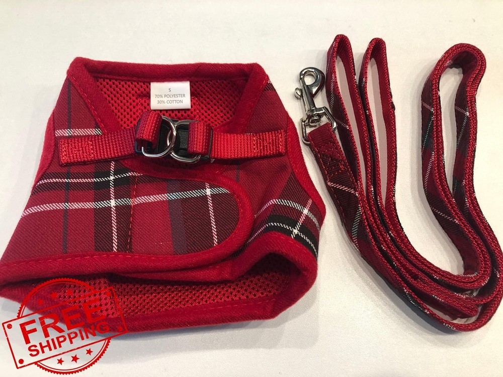 PUPTECK Red Mesh Dog Harness Leash Set M Padded No Pull Vest