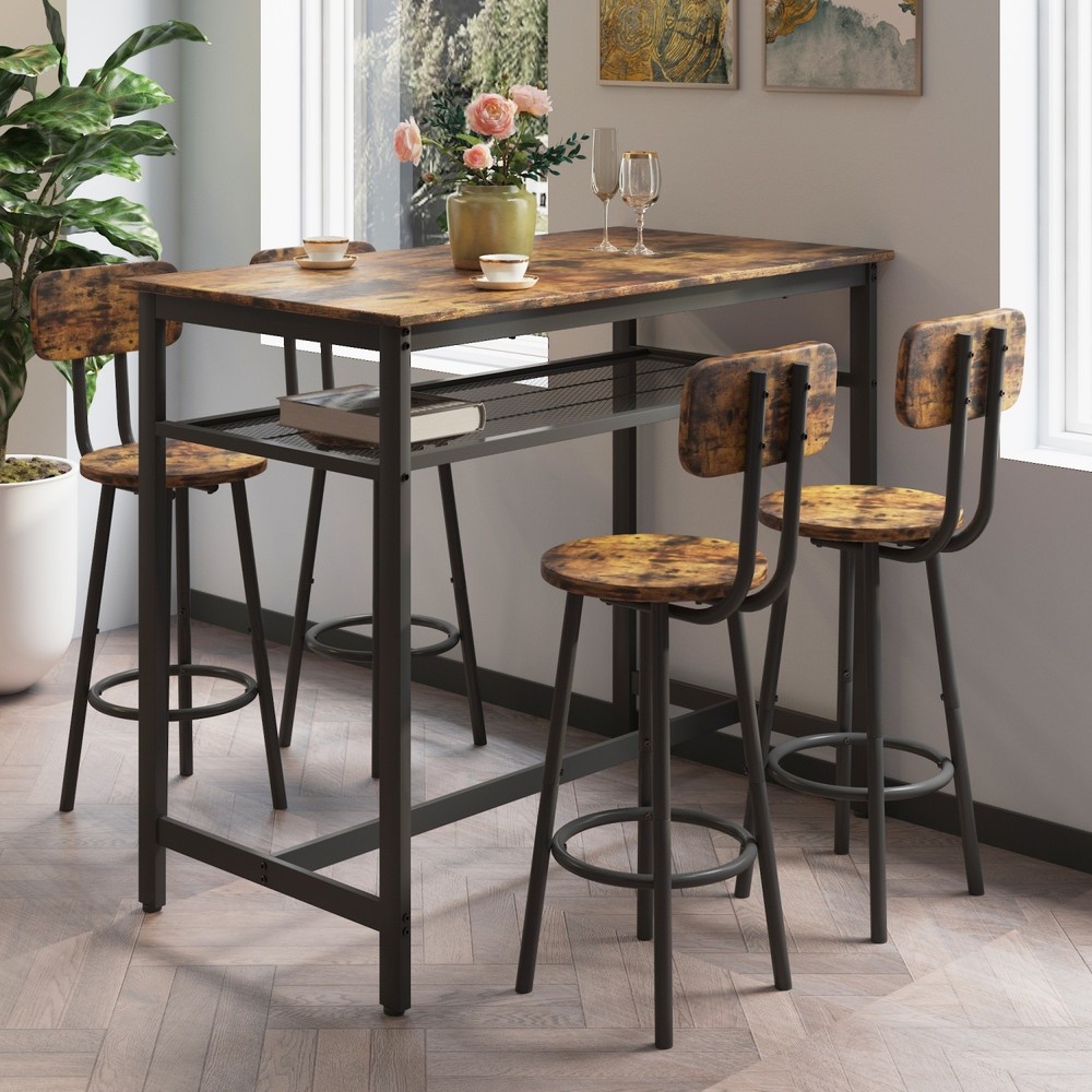 5 Piece Bar Table Set Kitchen Counter Height Table Dining Table w/ 4 Bar Stools