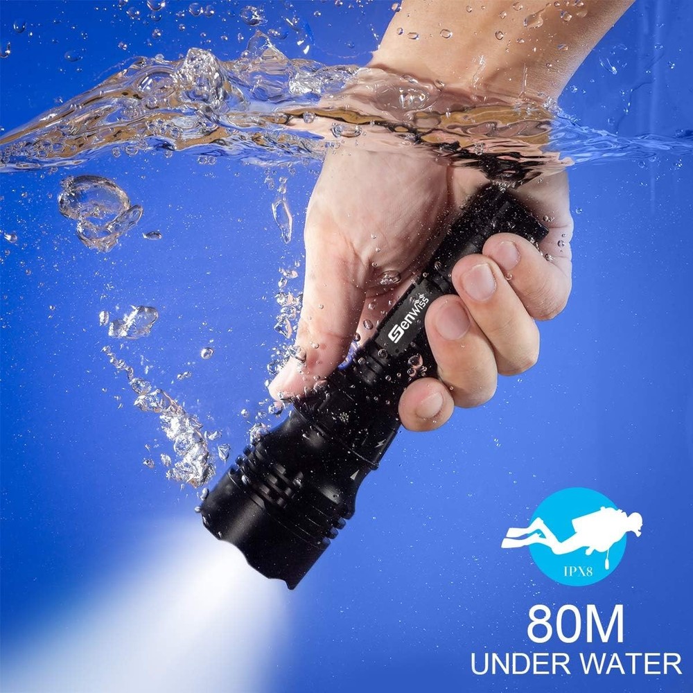 Scuba Diving Flashlight Dive Torch 2000 Lumen Waterproof GN-T42, Black