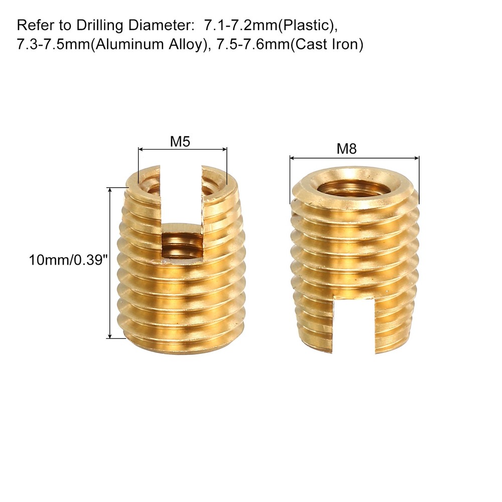 Self Tapping Threaded Inserts, 10pcs Inner M5 M8x10 Brass Nuts