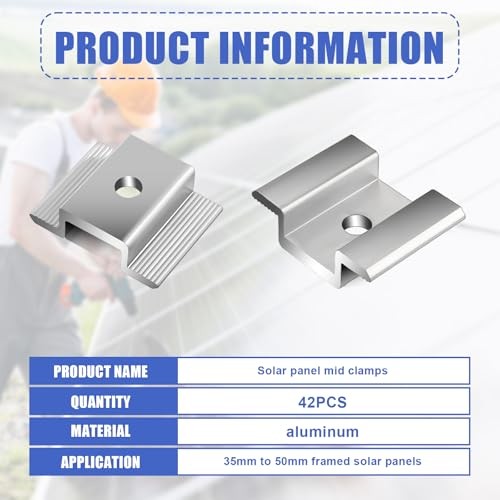 42 Pack Solar Panel Mid Clamps, Solar Panel Clamps Bulk, Solar Panel Bracket