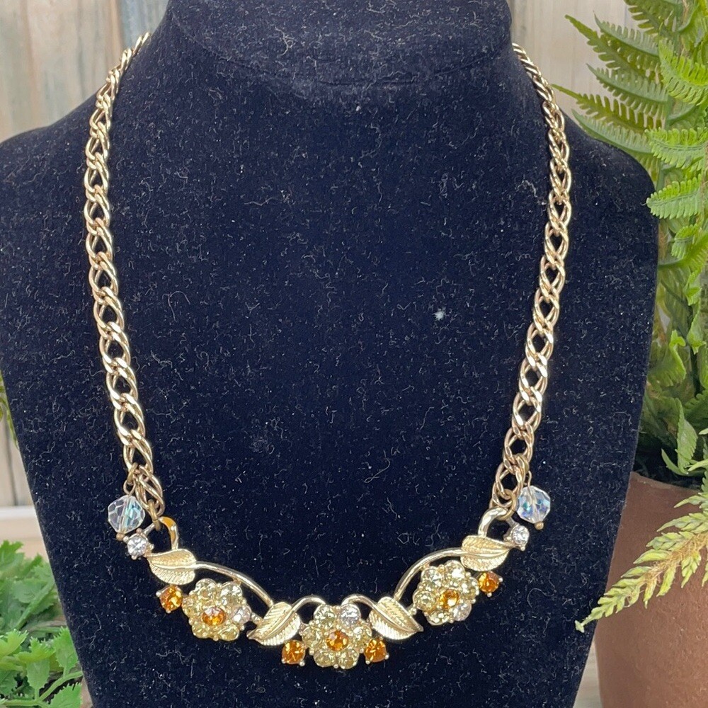 Adorned Crown Artisan Yellow rhinestone statement necklace