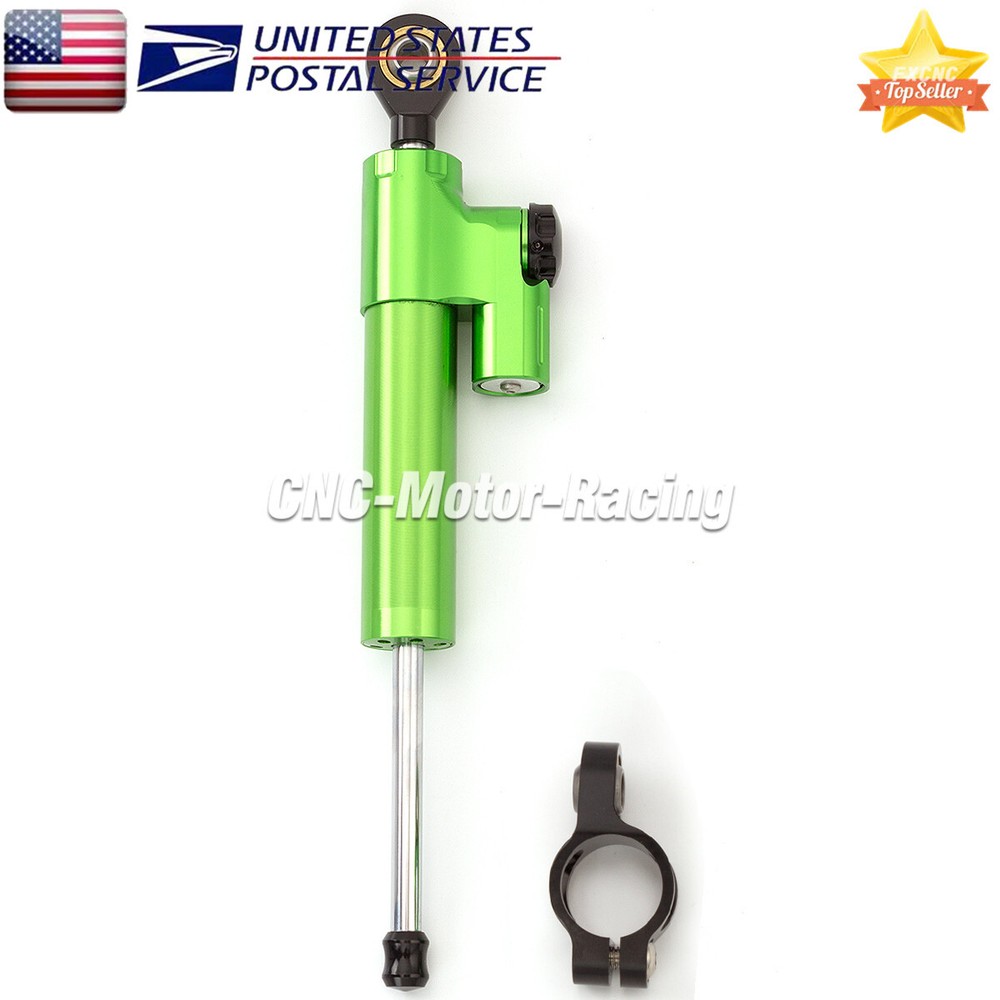 Green+Black Adjustable Steering Damper Stabilizer Linear Shock 255mm Motorcycle