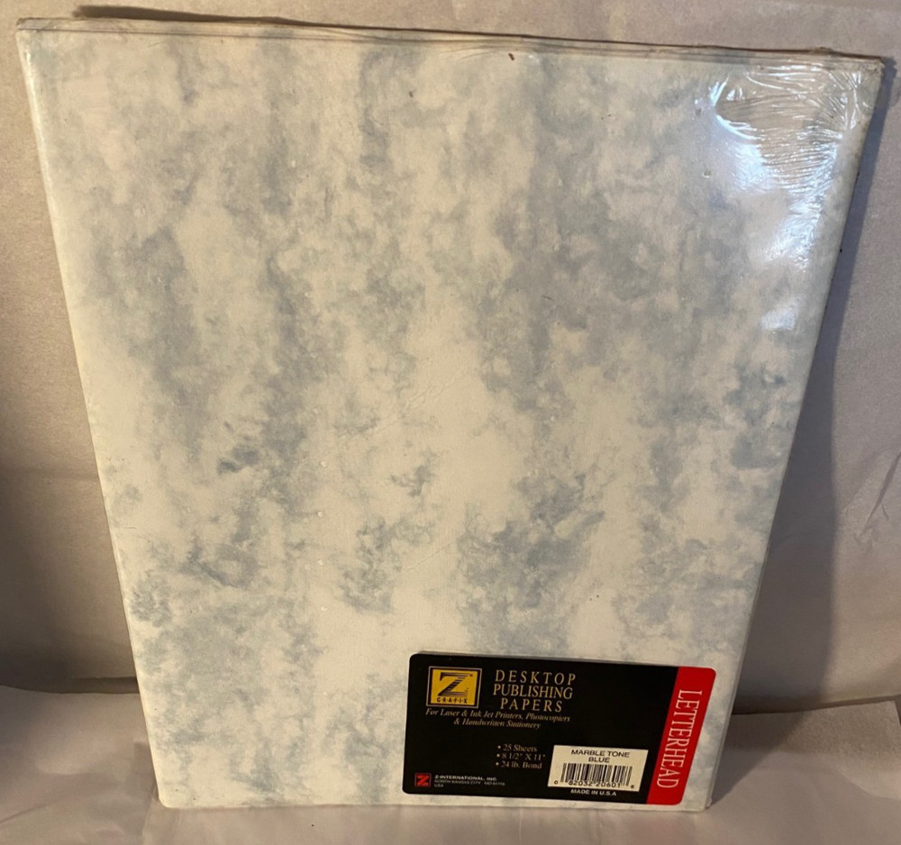 Z Grafix Desktop Pub Papers Letterhead Marble Tone Blue 25 Sheets NEW