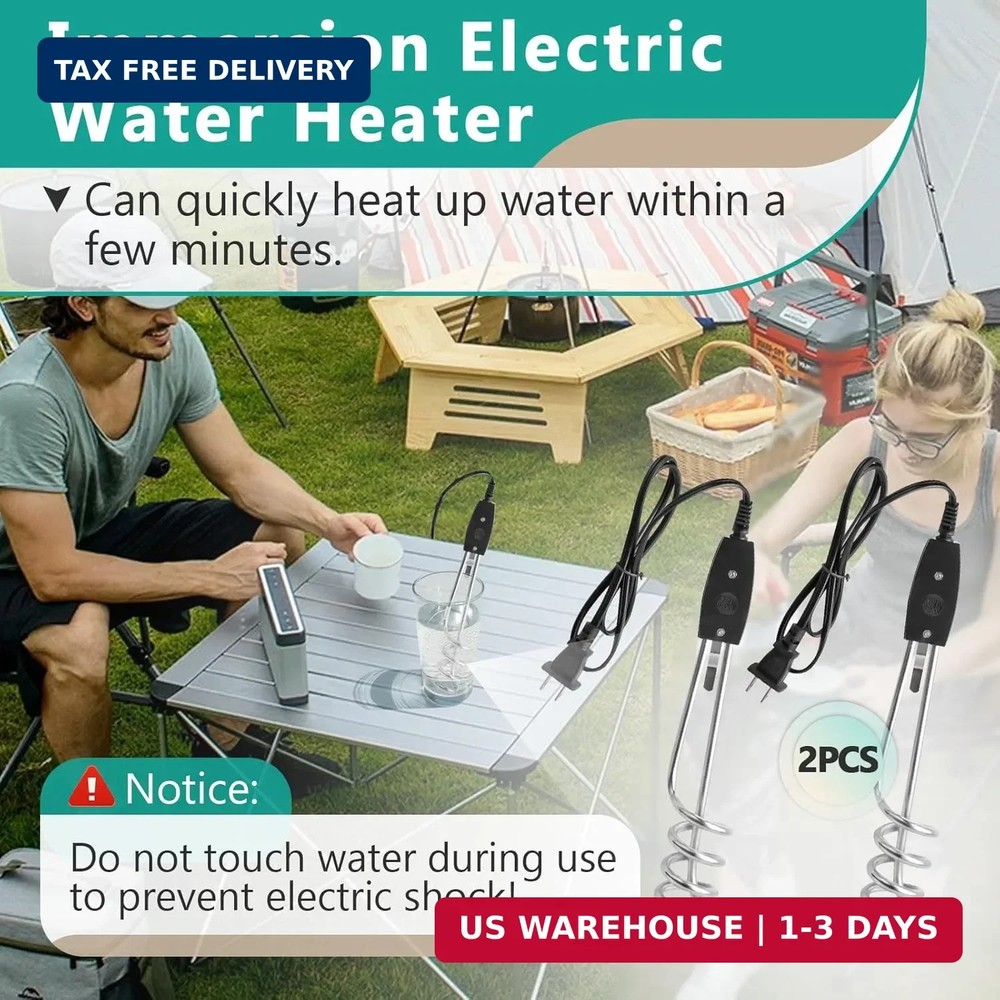 2 Pcs 1000W-110V Immersion Water Heater - 10in Immersion Electric Water Heater -