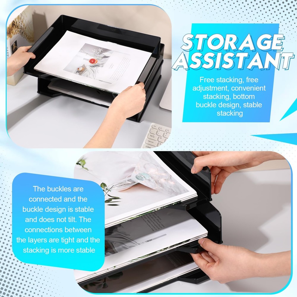 4 Pcs Stackable Letter Tray Rectangular Plastic Desk Organizer 13 x 9.5 x 2.6...